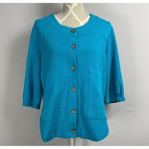 NEON BUDDHA Top Womens Size Small Button Up 3/4 Sleeve Waffle Knit Pockets Layer